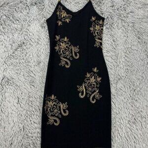 Knit Dress Women's S Gold Beaded  90's Prom  Party